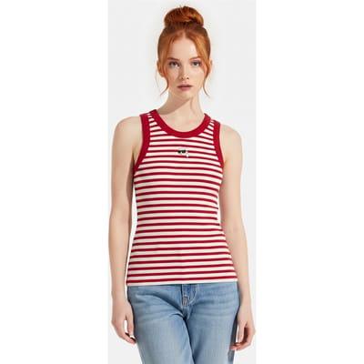 Karl Lagerfeld Ikon Ribbed Tank Scarlet Sage-cream Stripe Taglia: XS | Canottiere Outlet | Donna | Rosso