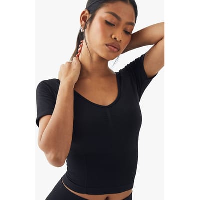 boohoo Dames Premium Sculpt Naadloos Korte Mouwen Top | Black | Maat: Large