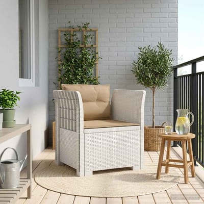 vidaXL - Eén-zits - Fauteuil - met - Kussens - Rieten - Look - PP - Wit