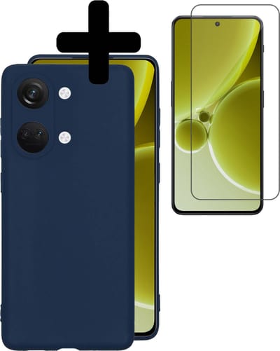 Hoesje - Met Screenprotector - Geschikt voor OnePlus Nord 3 - Sterk & Shockproof - Back Cover - Siliconen Case - Telefoon Hoes - Telefoonhoesjes - Donkerblauw