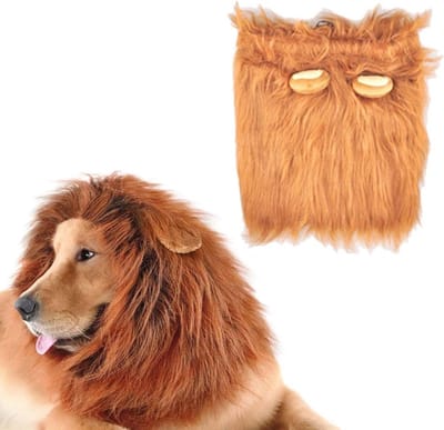 Realistische Leeuwenmanen Oor Kostuum voor Honden - Verstelbare Halloween Leeuwenkapsel voor Middelgrote en Grote Honden in Rood en Bruin