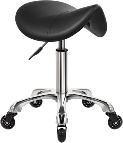 Zadelkruk op Wielen - Kapperskruk Ergonomisch - Tabouret - Zwart
