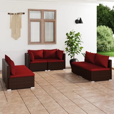 vidaXL - 6-delige - Loungeset - met - kussens - poly - rattan - bruin