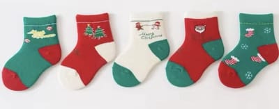 Kerstthema babysokken set van 5 - Winterthema sokken - Kerstsokken - Rendier - Baby Sokken - New born sokken - Multipack - Kraamcadeau voor Jongen of Meisje - Babyshower Cadeau - Kraammand