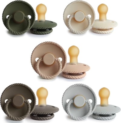FRIGG ROPE Fopspeen set 5 stuks Olive,Portobello,Cream,Croissant en Silver Gray 0-6 maand