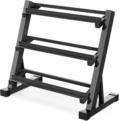 QIN® Halterrek - Haltersteunen 3 Verdiepingen - Halter Rek voor Gewichten - Carbon Staal - Zwart - 98cm x 58cm x 16cm