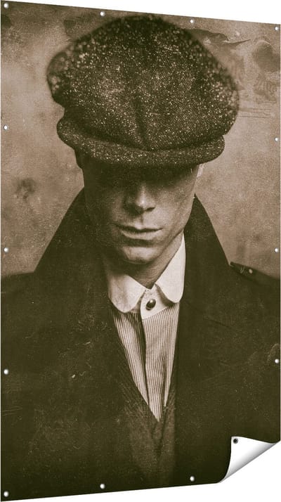 Gards Tuinposter Engelse Gangster uit Jaren 1920 - Zwart Wit - 120x180 cm - Tuindoek - Tuindecoratie - Wanddecoratie buiten - Tuinschilderij
