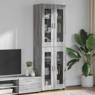 vidaXL - Highboard - FLORIN - 60 - x - 35 - x - 182 - cm - Grijs - Sonoma - Bewerkt - hout