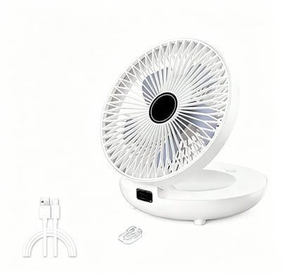 Ventilator - Draagbare ventilator - Dubbeldoeleindige Oplaadbare - USB Tafelventilator - Ventilator Bureau - Koeling - 19x19x22cm - Met Haak en 3 Snelheden