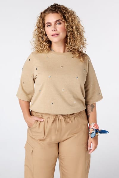 MS Mode T-shirt T-shirt van sweatstof met studs