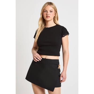 boohoo Dames Petite Rokbroek Met Gouden Bies | Zwart | Maat: 34