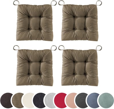 sleepling set van 4 stoelkussens Basic 20 | 40 (voorkant) / 35 (achterkant) x 38 x 7 cm | zitkussen voor binnen en buiten | hoes van 100% katoen | met klittenband | Made in EU | taupe