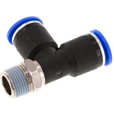 12mm x R3/8'' rechte hoek T-stuk Messing/PA 66 Insteekfitting Buitendraad Draaibaar NBR