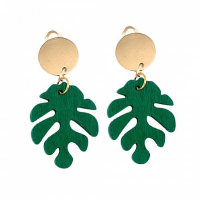 Clip oorbellen- groen -hout- tak- goudkleurig- geen gaatje- Charme Bijoux