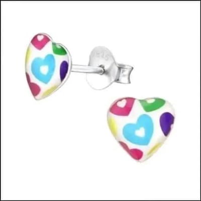 Aramat Jewels | Oorbellen | Zilveren Hartje Oorstekers – 925 Zilver -Emaille | Multikleurig-7mm | |7mm | Zilver | Kinderen, Volwassenen | Verkleurd niet