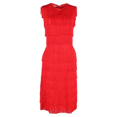 Stella McCartney Emma midi-jurk met franjes in rood polyester