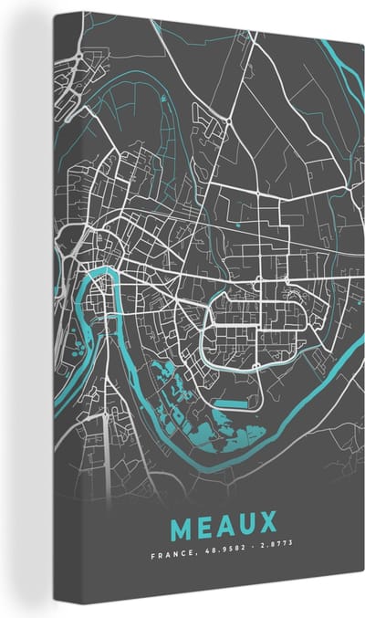 Canvas Schilderij Plattegrond – Meaux – Stadskaart – Kaart – Frankrijk - 20x30 cm - Wanddecoratie