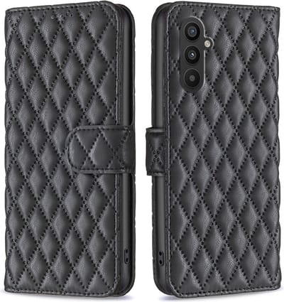 BINFEN Hoesje - Geschikt voor Samsung Galaxy A25 Hoesje - BINFEN Rhombus Book Case - Zwart