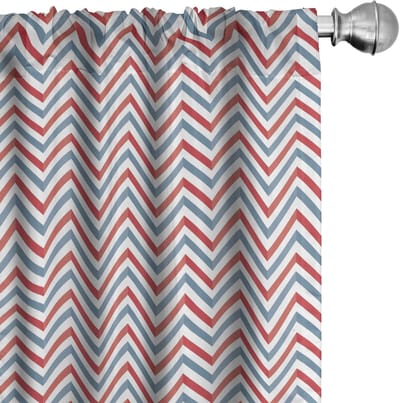 ABAKUHAUS – 2-delige gordijnen Pastel zigzag – Microvezel 150x175 cm – Lichtblauw, Rood & Wit