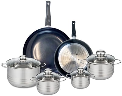Set van 2 Koekenpannen 24 en 32 cm en 4 kookpotten 12, 14, 16 en 20 cm Elo Prima Glanzend