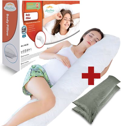 Zwangerschapskussen + 2x Zilver Velvet sloop - Ergonomisch Lichaamskussen Zwangerschapskussen - body pillow - Voedingskussen - Kniekussen - Body Pillow met afneembare hoes - Dubbel Gestikte Randen