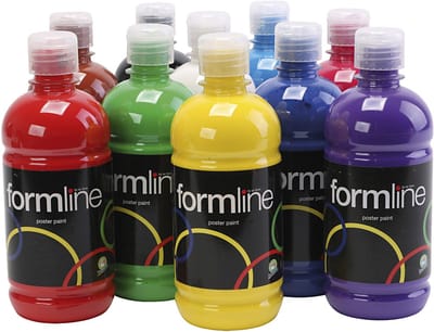 Tempera Verf Mat, diverse kleuren, 10x500 ml/ 1 doos