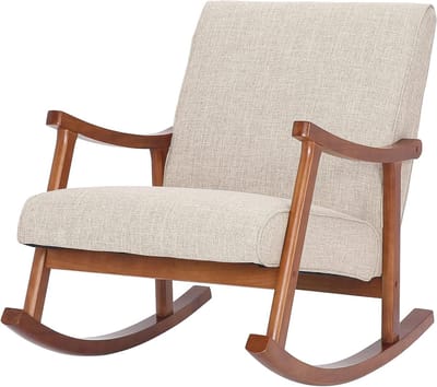 Schommelstoel - Relaxfauteuil - Ontspannen Zitten - Stevig Houten Frame - 92D x 67W x 82H cm - Creme