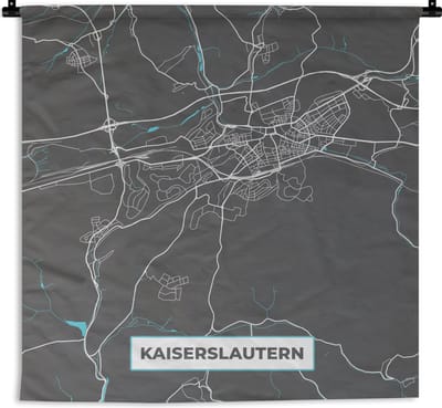 Wandkleed - Wanddoek - Stadskaart – Plattegrond – Duitsland – Blauw – Kaiserslautern – Kaart - 180x180 cm - Wandtapijt