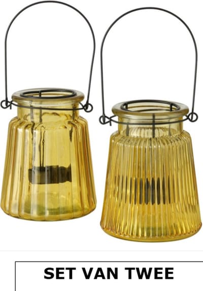 BOLTZE HOME - THEELICHTHOUDER - WAXINELICHTHOUDER - LAURENIA - Ø10 HOOG 13 CM - GEEL - SET VAN 2