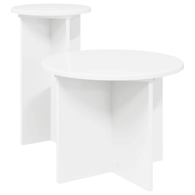 vidaXL - Bijzettafelset - 2 - st - Wit - Ø - 45 - x - 35 - cm - Bewerkt - hout