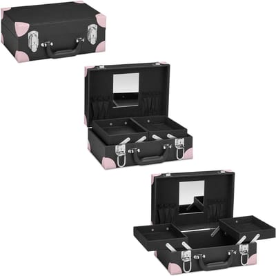 DYNA® Kapperskoffer - Kapperstrolley - Mobiele Koffer voor Kappers - Zwart/Roze - 23cm x 31cm x 13cm