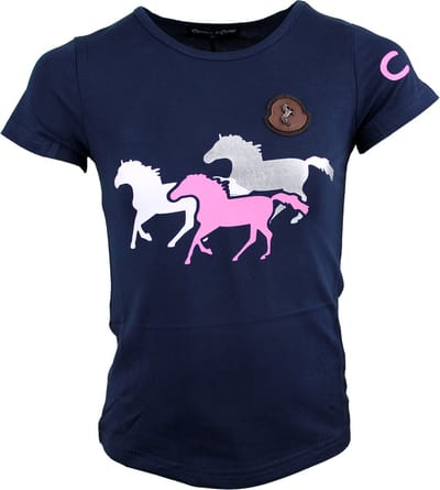 S&C Shirtje Paarden blauw Kids & Kind Meisjes - Maat: 98/104