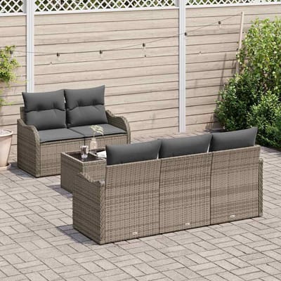 vidaXL - Tuinbank - Set - 6 - st - 5-Aantal - zitplaatsen - Grijs - poly - rattan