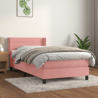 vidaXL - Boxspring - met - matras - fluweel - roze - 80x200 - cm