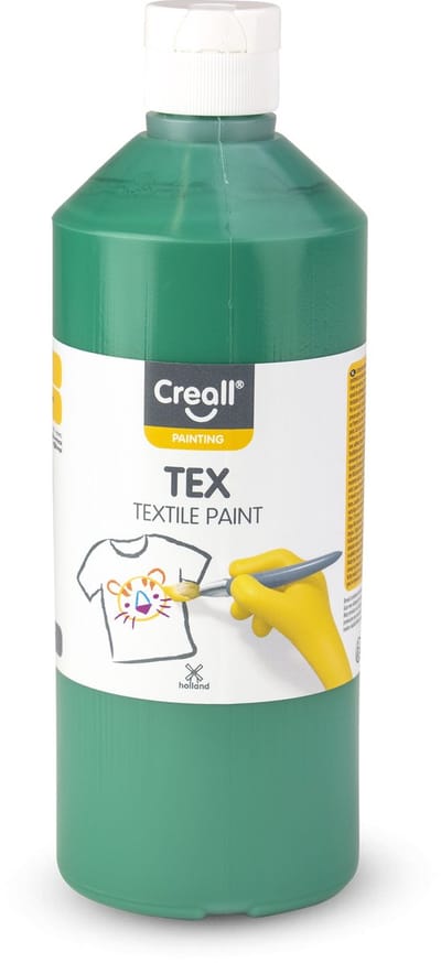 Creall Tex - Textiel- & Stoffenverf - Groen - 500ml - Machine wasbaar na fixatie - Voor T-shirts, jeans, schoenen, stoffen tassen, meubels en auto-interieurs/hemelbekleding - Gemaakt in NL - Glutenvrij