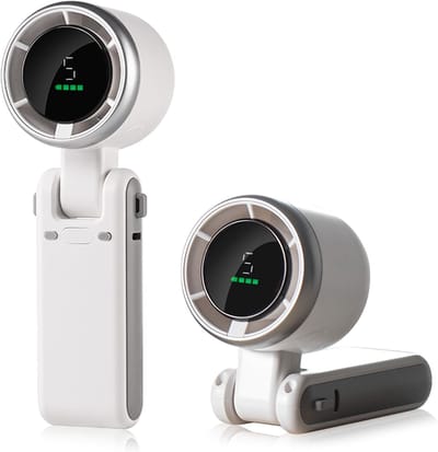 Draagbare mini-turboventilator met led-display, 180° inklapbare 3-in-1 persoonlijke ventilator met 5 snelheden voor op reis, buiten en thuis (wit)