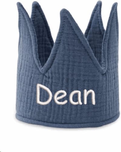 Jollein verjaardagskroon Blauw met geborduurde naam