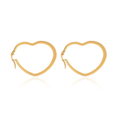 Hartvormige Oorringen – Stainless Steel | Goud - 3 cm - Waterproof - Hypoallergeen - The Jewellery Salon - Hartjes oorbellen