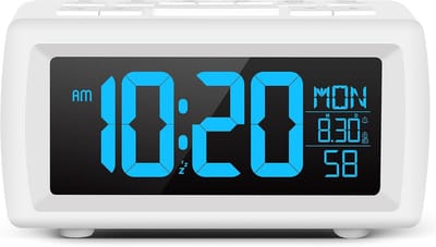 Digitale Wekker - Nachtkastklok Radio - Wakker Worden - Dubbele Alarmen - Groot Display - Wit Blauw