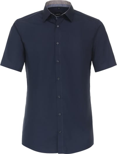 VENTI modern fit overhemd - korte mouw - popeline - blauw - Strijkvrij - Boordmaat: 38