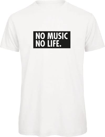 T-shirt Wit M - no music no life - zwart - soBAD. | Kleding | T-shirt unisex | T-shirt man | T-shirt dames | Muziek