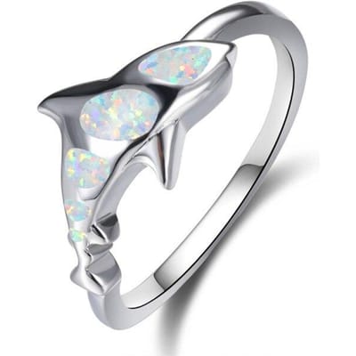 Zirkoon schattige haaienring dames trouwsieraden retro mode dierenring dames luxe cadeau 8 wit