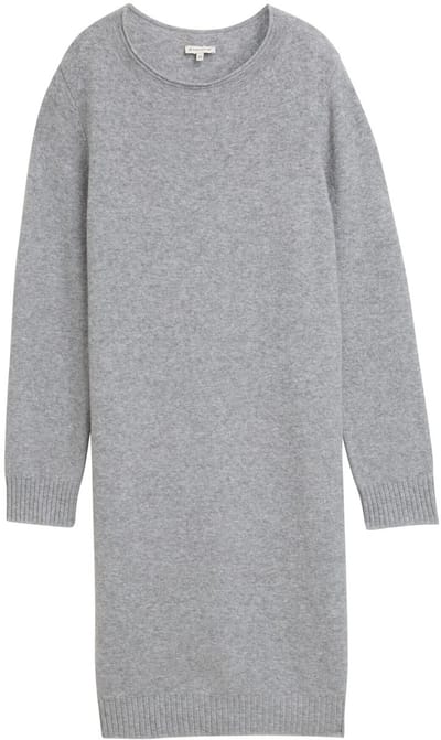 Tom Tailor - Gebreide jurk met boothals - Maat 44 - medium silver grey melange