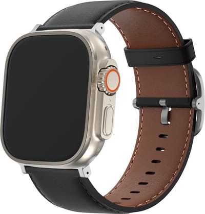 Bandz Lederen band 'Classic' - Extra soepel leren bandje geschikt voor de Apple Watch Series 1/2/3/4/5/6/7/8/9/10/11/SE/SE2/SE3 - kleine maat: 38mm / 40mm / 41mm / 42mm (zwart)