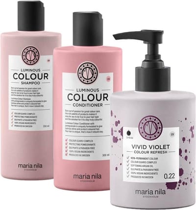 Maria Nila Luminous Colour Refresh Set Vivid Violet | Colour Refresh Vivid Violet 0.22 300 ml + Luminous Colour Shampoo 350 ml + Luminous Colour Conditioner 300 ml