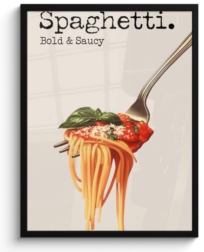 Poster in lijst - Fotolijst 50x70 cm - Posters - Spaghetti - tomatensaus - Parmezaanse kaas - Posterlijst zwart - Decoratie - Wanddecoratie woonkamer - Muurdecoratie slaapkamer
