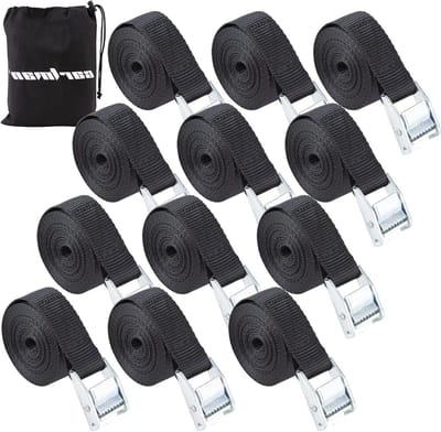Spanbanden Set - Vastzetbanden Nylon - Bagage Vervoeren - Sterke Cam Gespen - 12 Stuks 300cm - Zwart