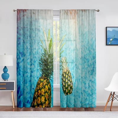 Zomer Oceaan Strand Grappige Ananassen Dragen Zonnebrillen Transparante Gordijnen voor Woonkamer Slaapkamer Decoratie Raam Voile Tule Gordijn 1 PCS W100XH250cm&Grommet Top