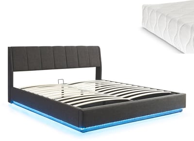 Tweepersoonsbed Tröstiar met matras en LED 180x200 cm zwart [en.casa]