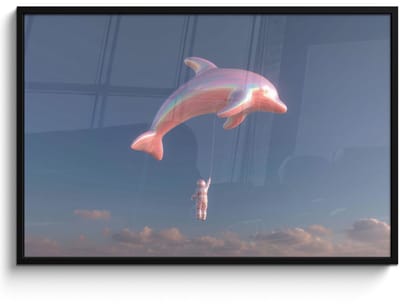 Poster in lijst - Fotolijst 120x80 cm - Posters - Dolfijn - Roze - Astronaut - Posterlijst zwart - Decoratie - Wanddecoratie woonkamer - Muurdecoratie slaapkamer
